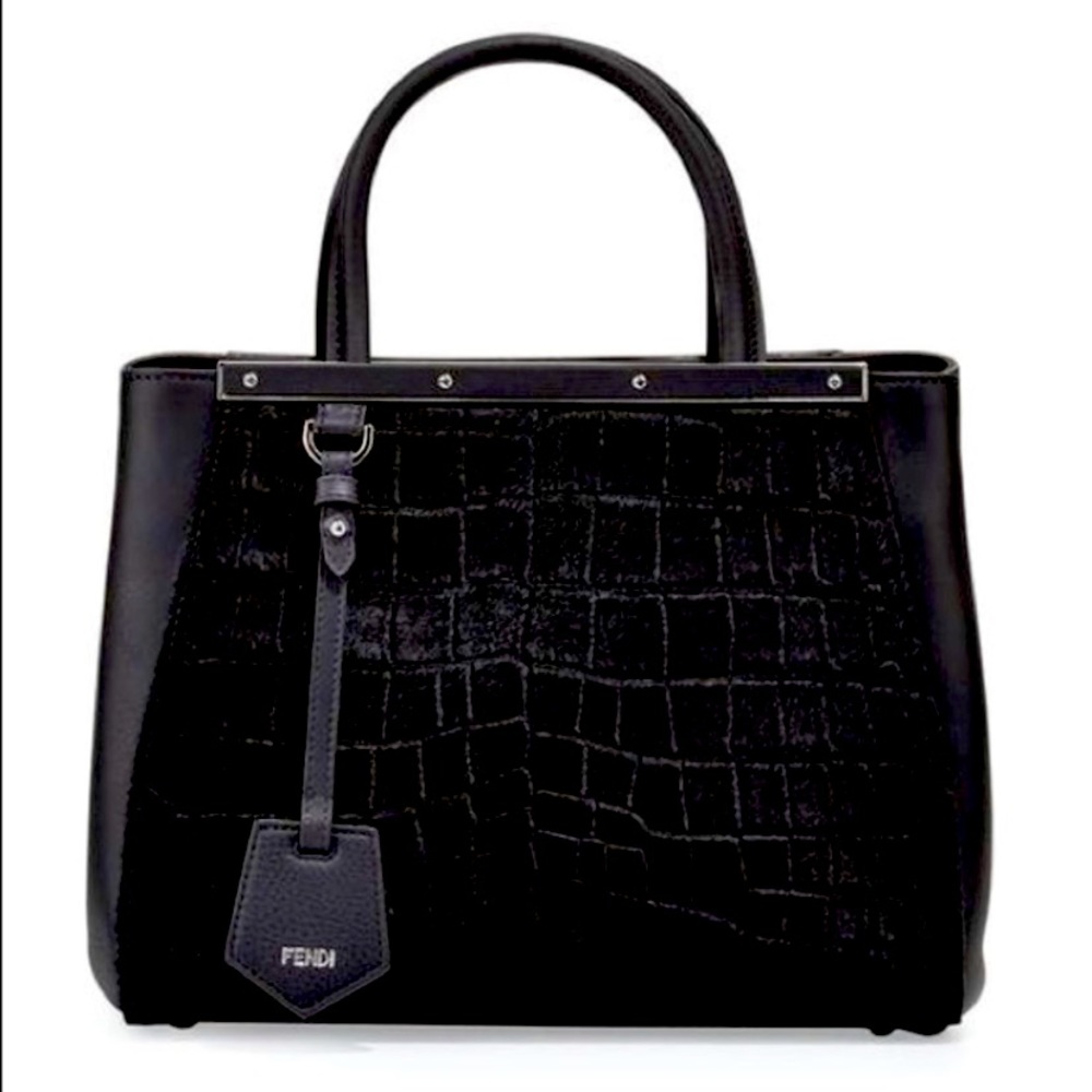 Fendi 2Jours Petite Croc-Embossed Calf Hair Bag